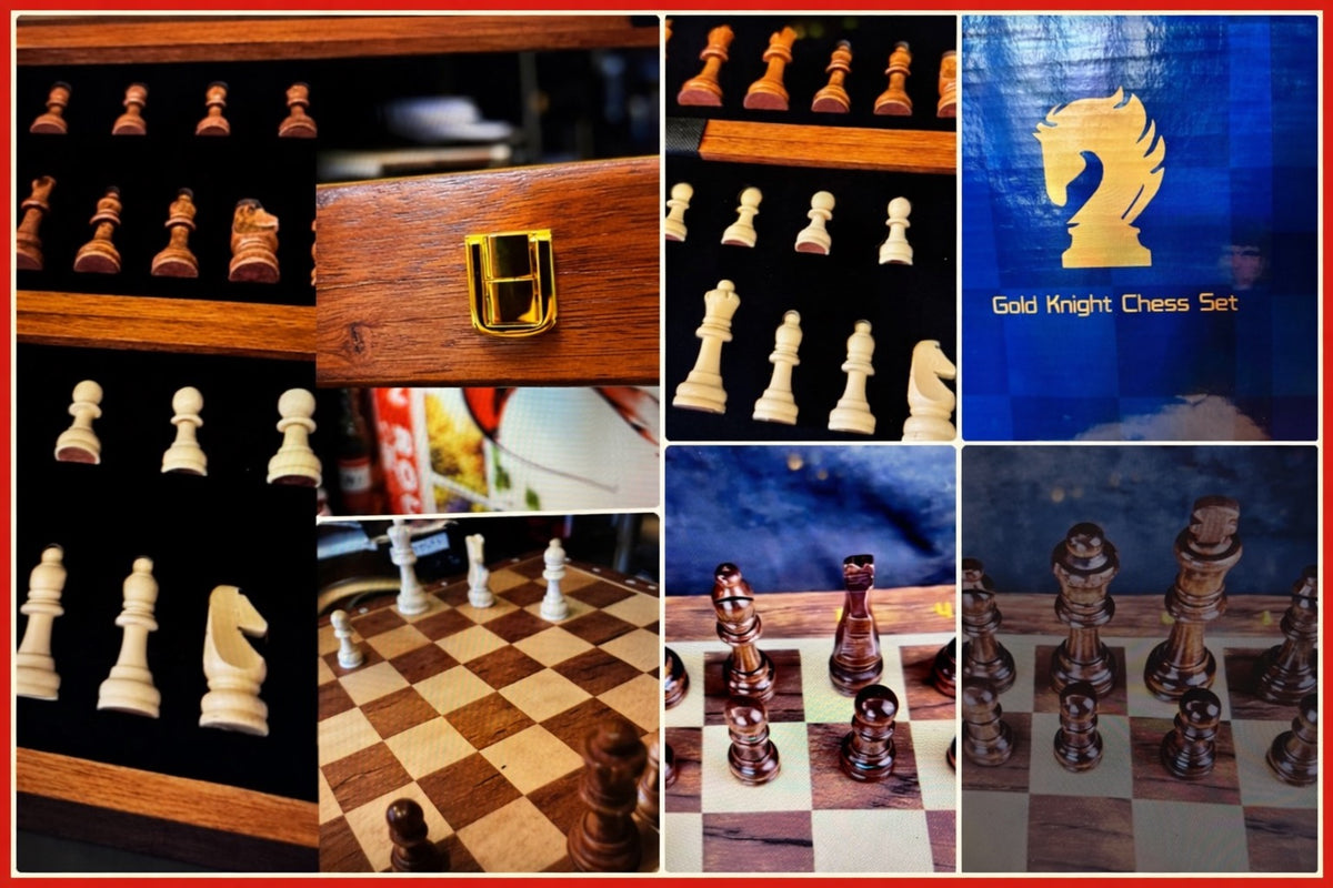 Jeu d'échecs en bois massif premium - Échiquier noyer 40cm
