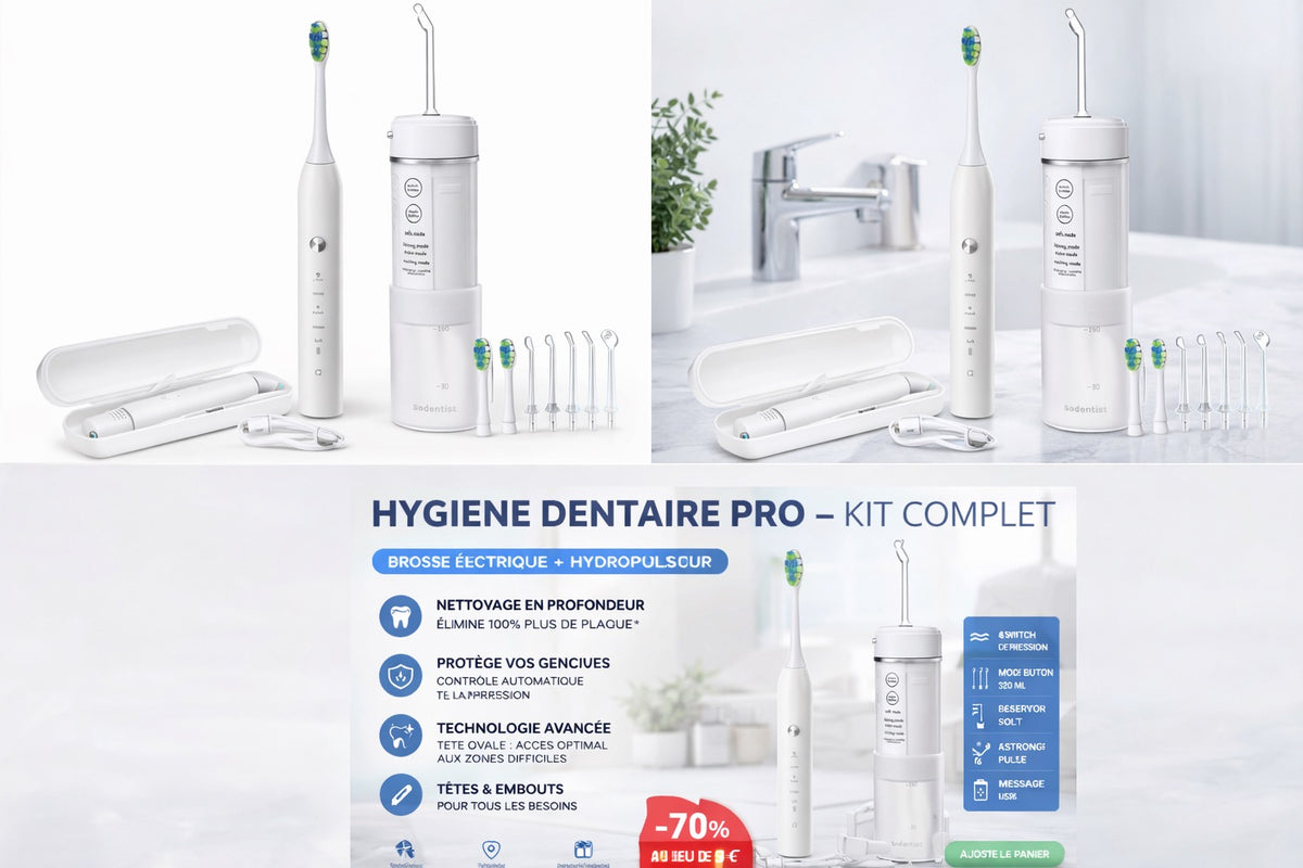 Kit hydropulseur + brosse électrique – nettoyage dentaire pro – neuf