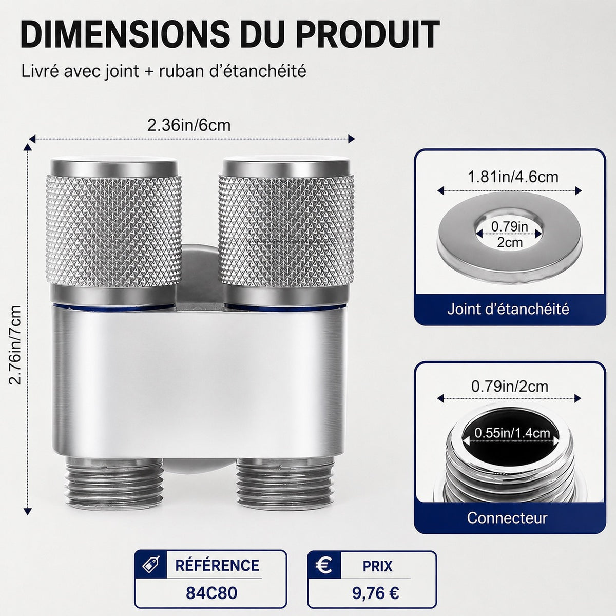 🚿 VANNE DE DÉRIVATION DOUBLE SORTIE EN ACIER INOXYDABLE