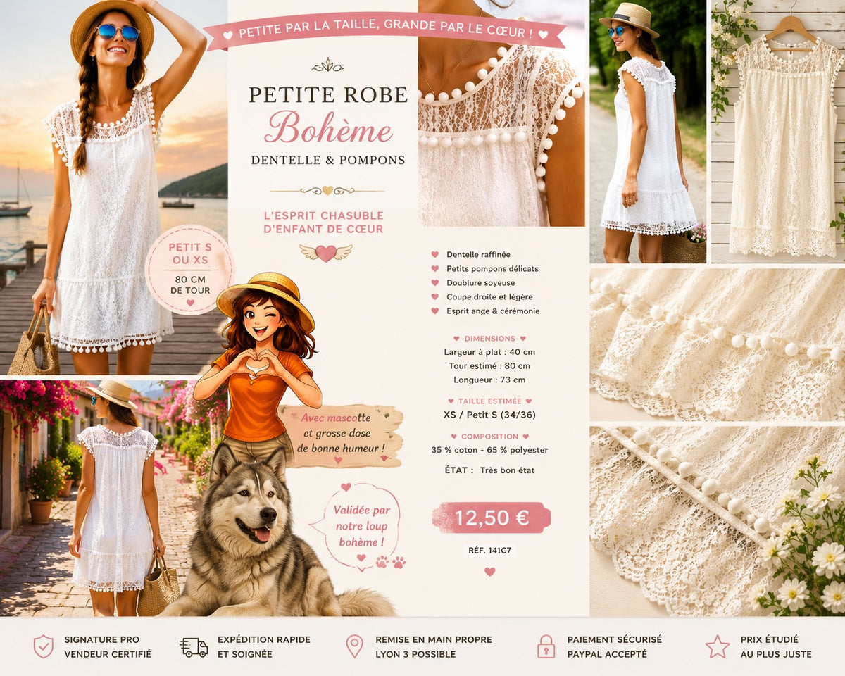🤍 PETITE ROBE BOHÈME BLANCHE EN DENTELLE &  POMPONS 🤍