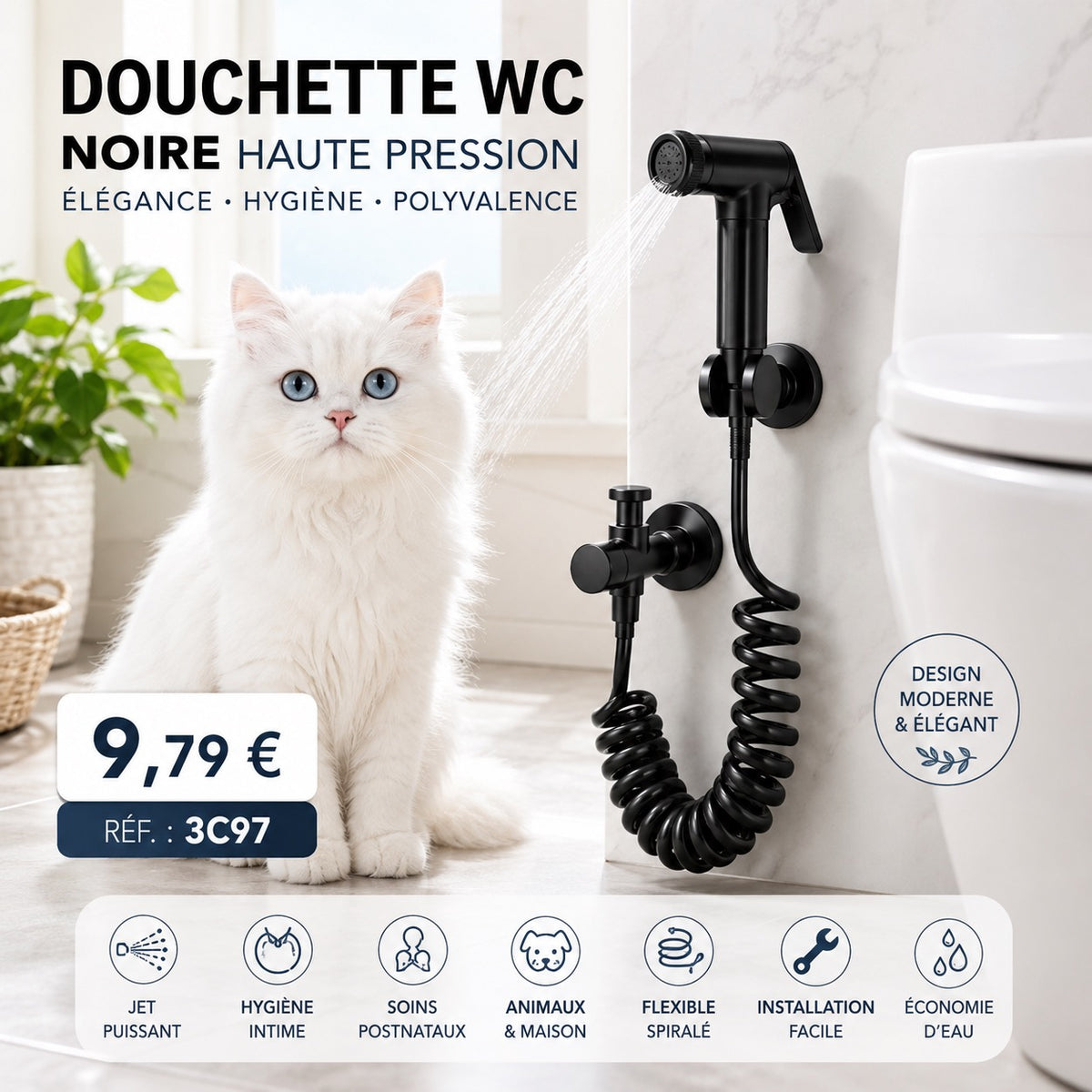 🚿 DOUCHETTE WC NOIRE HAUTE PRESSION – ÉLÉGANTE, PRATIQUE ET RARE !