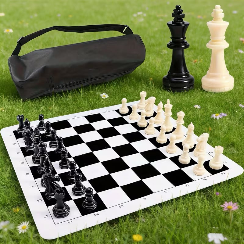 Jeu d'Échecs Premium PU – Tapis Enroulable 42x42 cm, Pièces & Sac Bandoulière