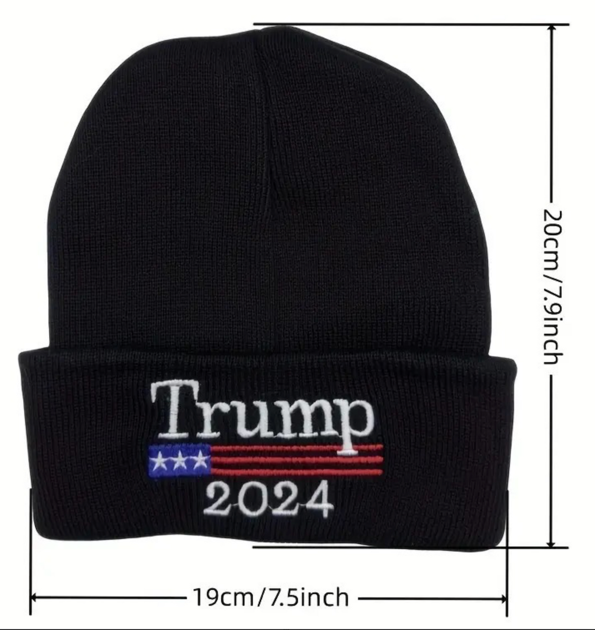 ❄️ BONNET NOIR BRODÉ – TRUMP 2024 – MAILLE CHAUDE