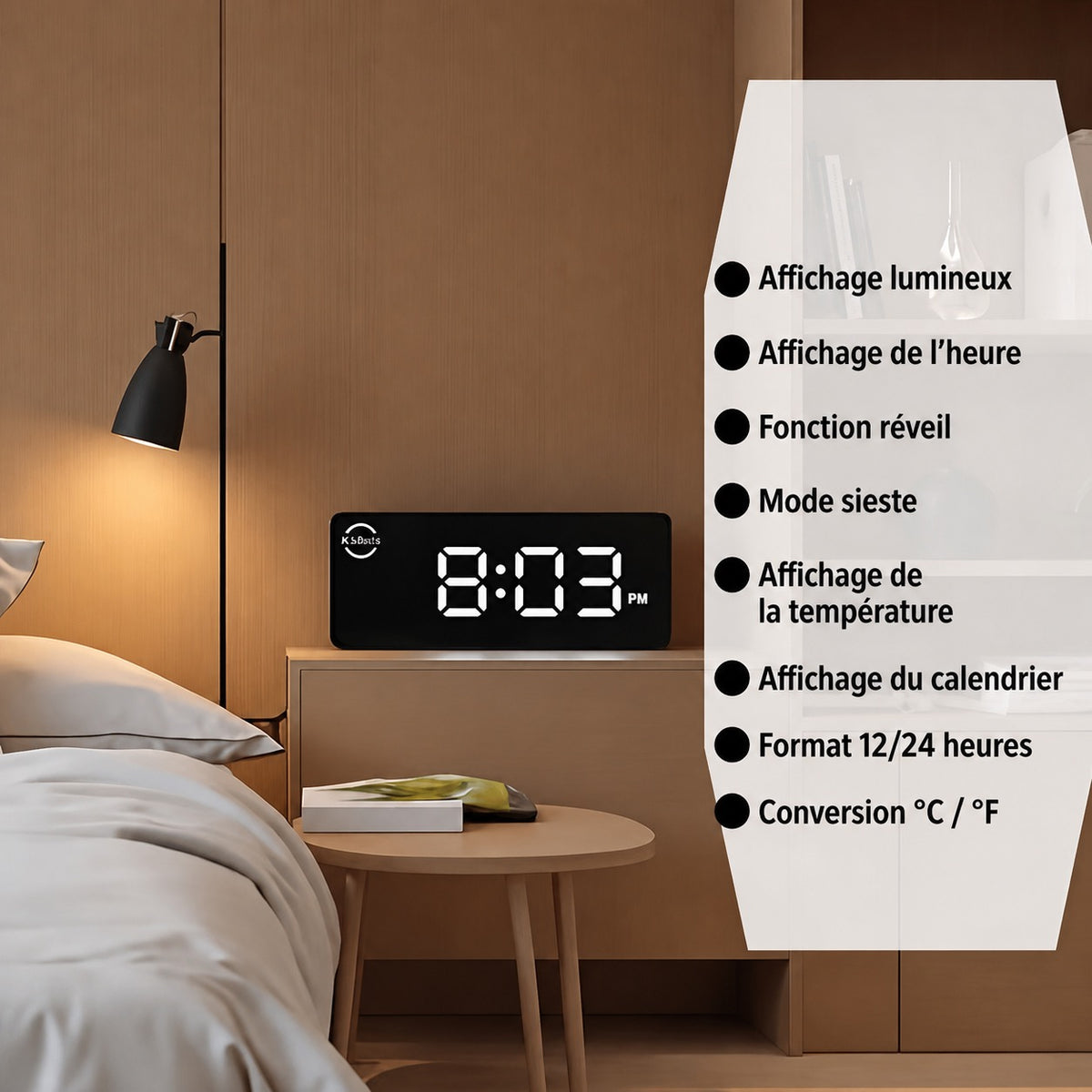 RÉVEIL LED NUMÉRIQUE DESIGN – AFFICHAGE MIROIR