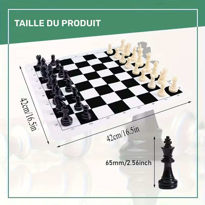 Jeu d'Échecs Premium PU – Tapis Enroulable 42x42 cm, Pièces & Sac Bandoulière