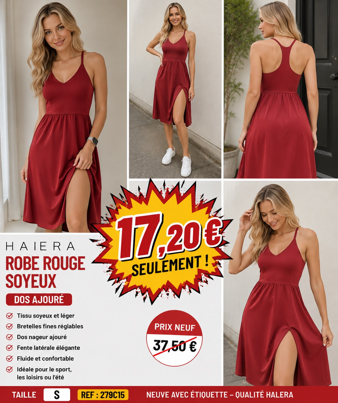 🌹 ROBE ROUGE SOYEUSE HALERA – TAILLE S – NEUVE AVEC ÉTIQUETTE 🌹