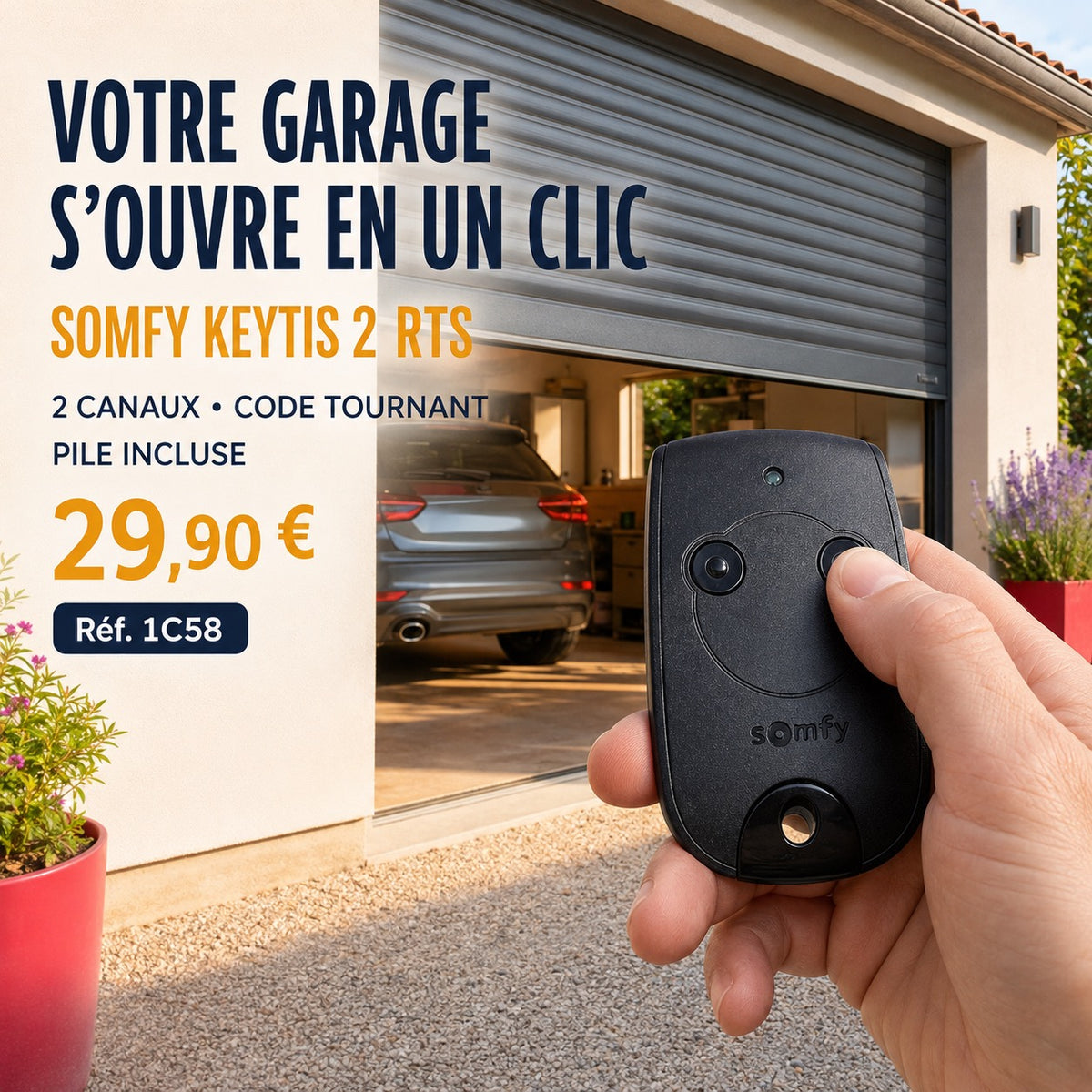 Télécommande Somfy Keytis 2 RTS – Portail, garage et volet roulant – 2 canaux