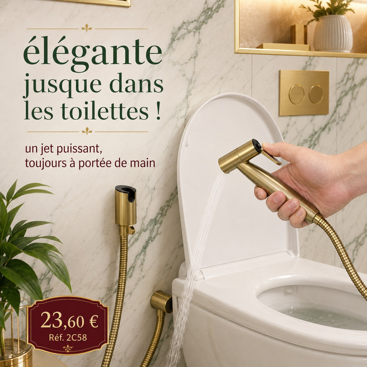 Douchette WC en laiton patiné doré – Flexible 1,50 m