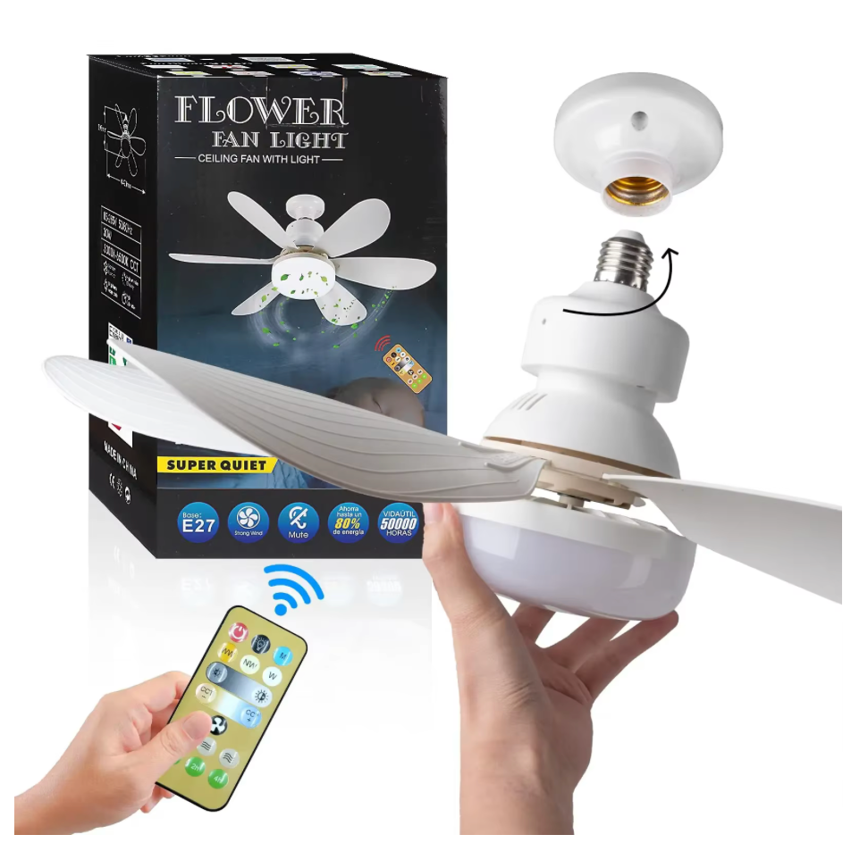 Ventilateur de Plafond LED avec Télécommande — Silencieux, 6 Pales, 3 Vitesses