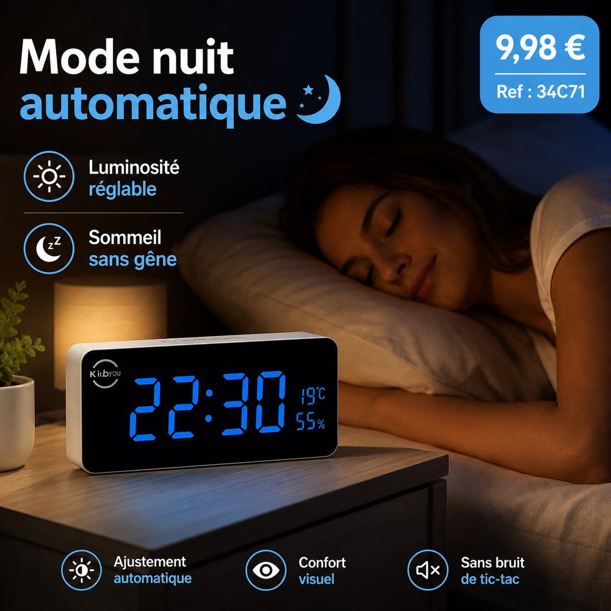 RÉVEIL LED NUMÉRIQUE DESIGN – AFFICHAGE MIROIR