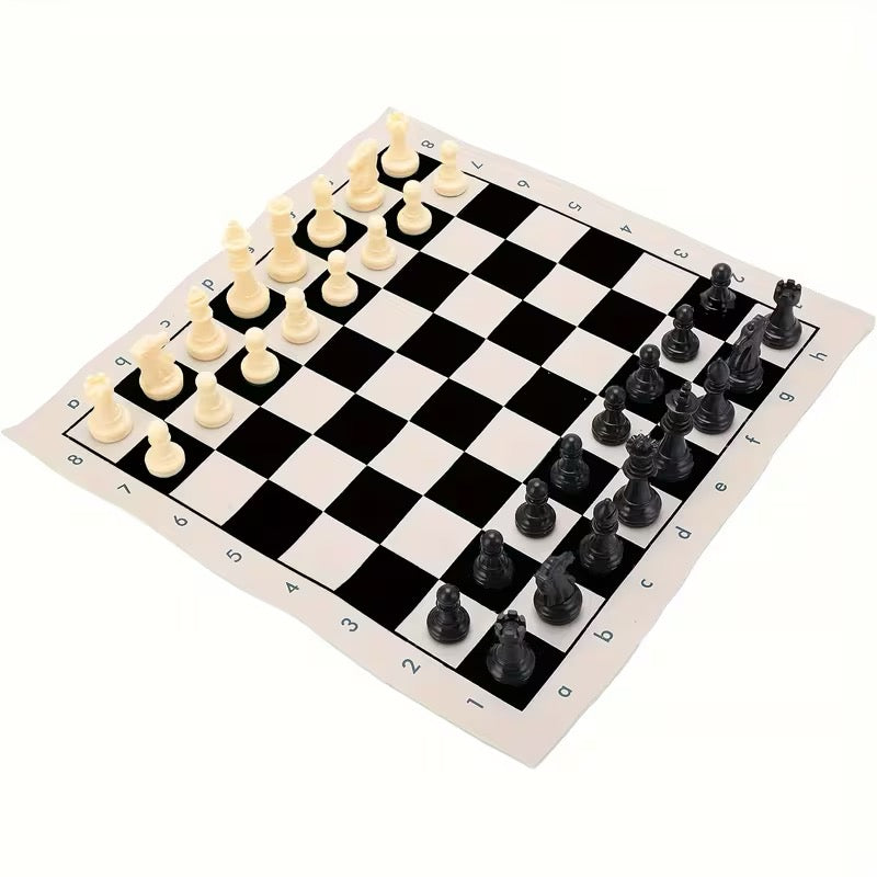 Jeu d'Échecs Premium PU – Tapis Enroulable 42x42 cm, Pièces & Sac Bandoulière