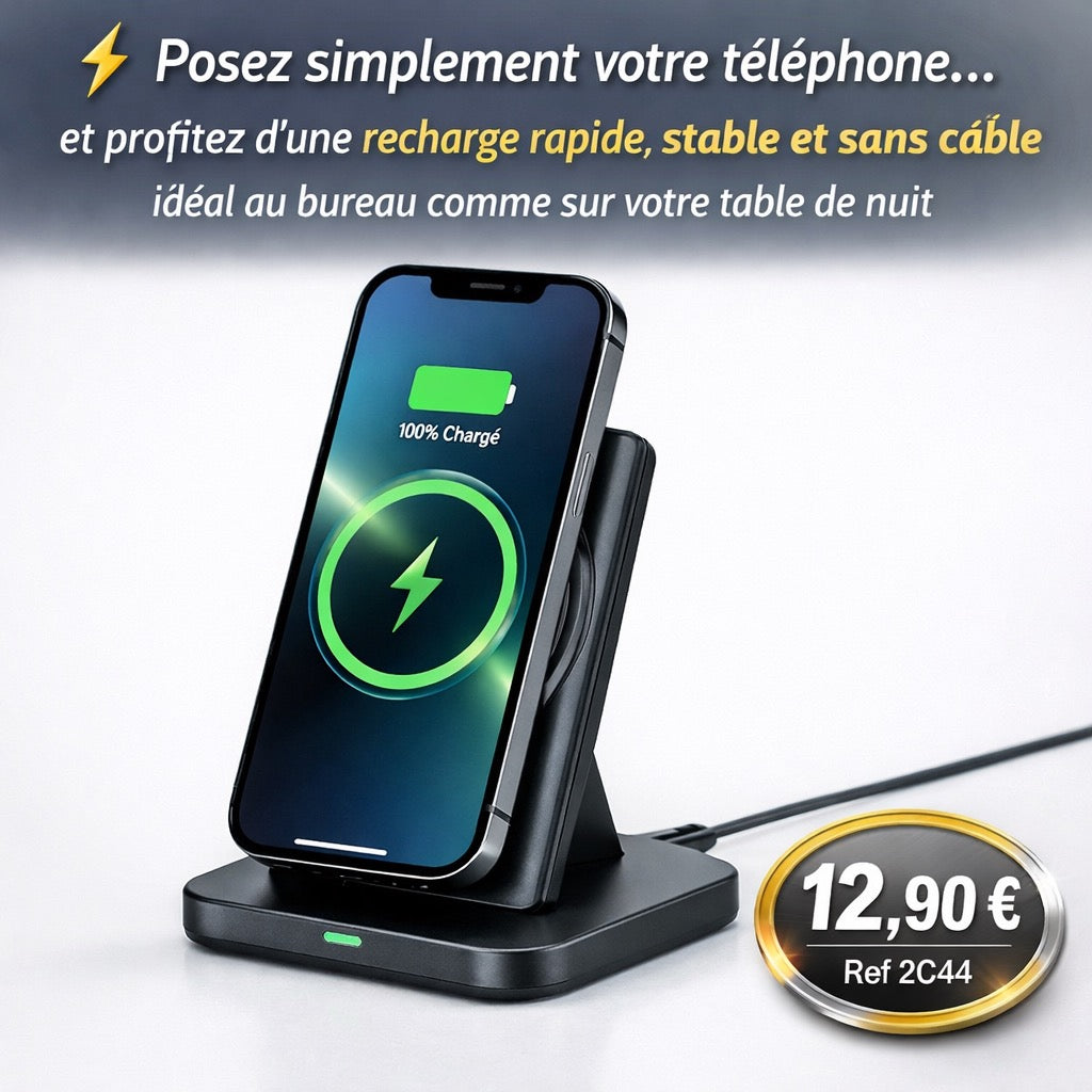 CHARGEUR SANS FIL FAST CHARGE – SUPPORT INCLINÉ