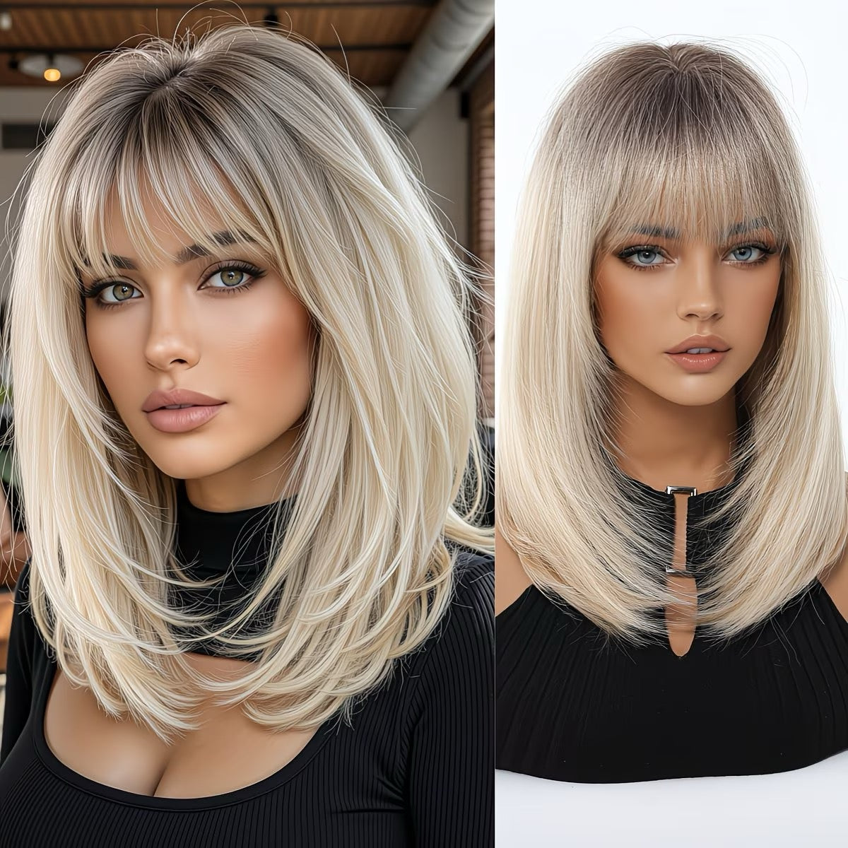 Long two-tone blonde/brown wig