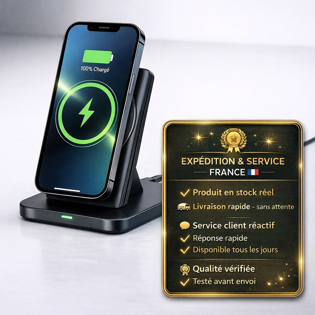 CHARGEUR SANS FIL FAST CHARGE – SUPPORT INCLINÉ