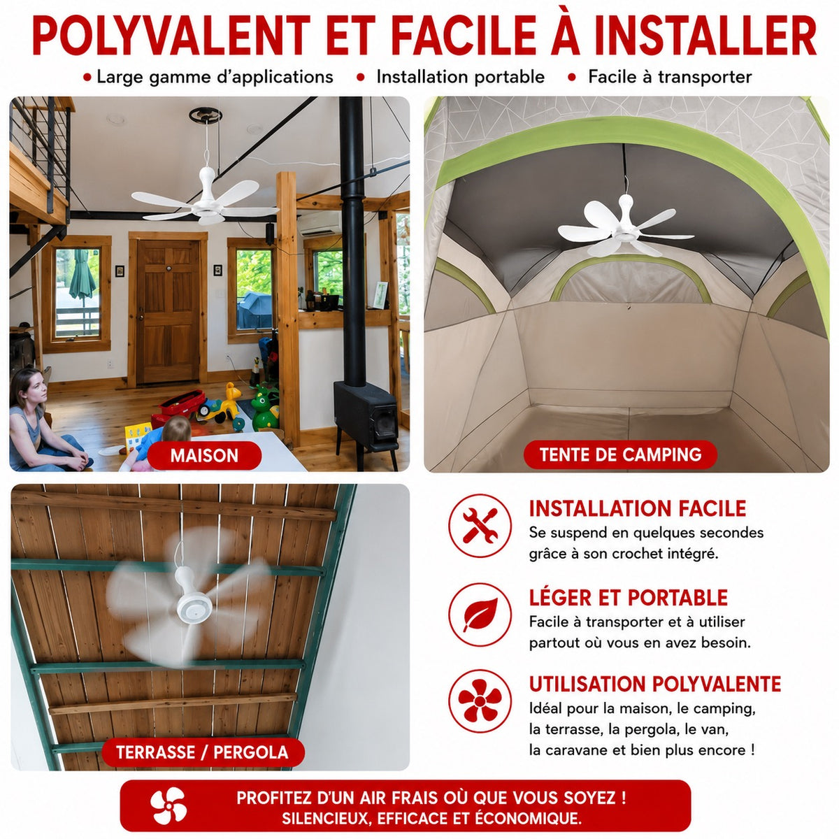 🌬️ Ventilateur USB Suspendu 6 Pales – Ultra Silencieux – Alimentation USB – Camping, Maison, Chambre &amp; Bureau