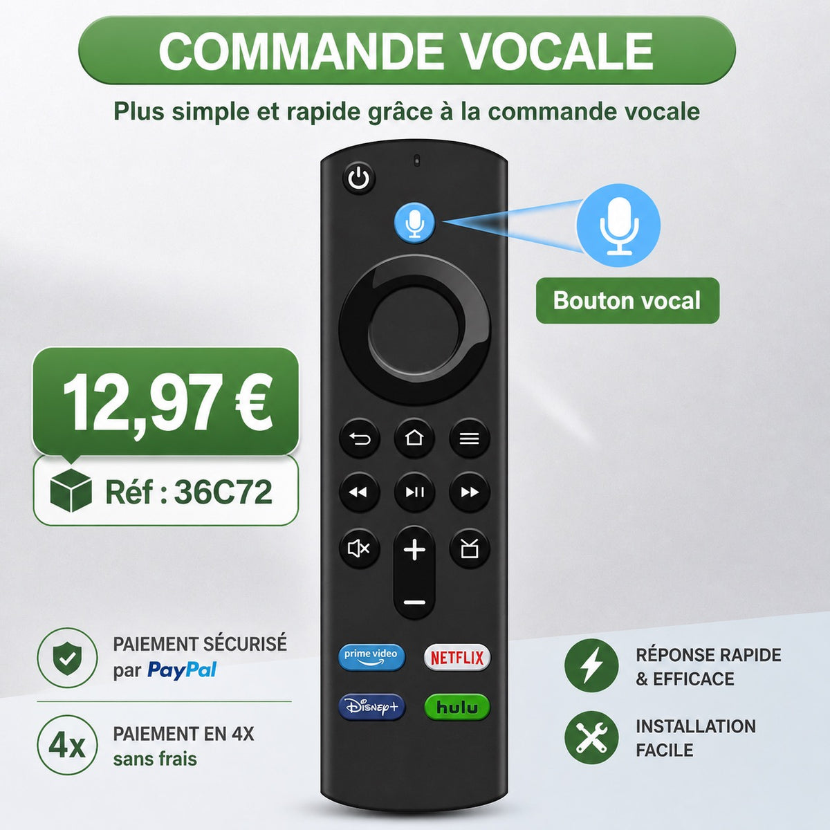 TÉLÉCOMMANDE VOCALE FIRE TV – RAPIDE &amp; COMPATIBLE
