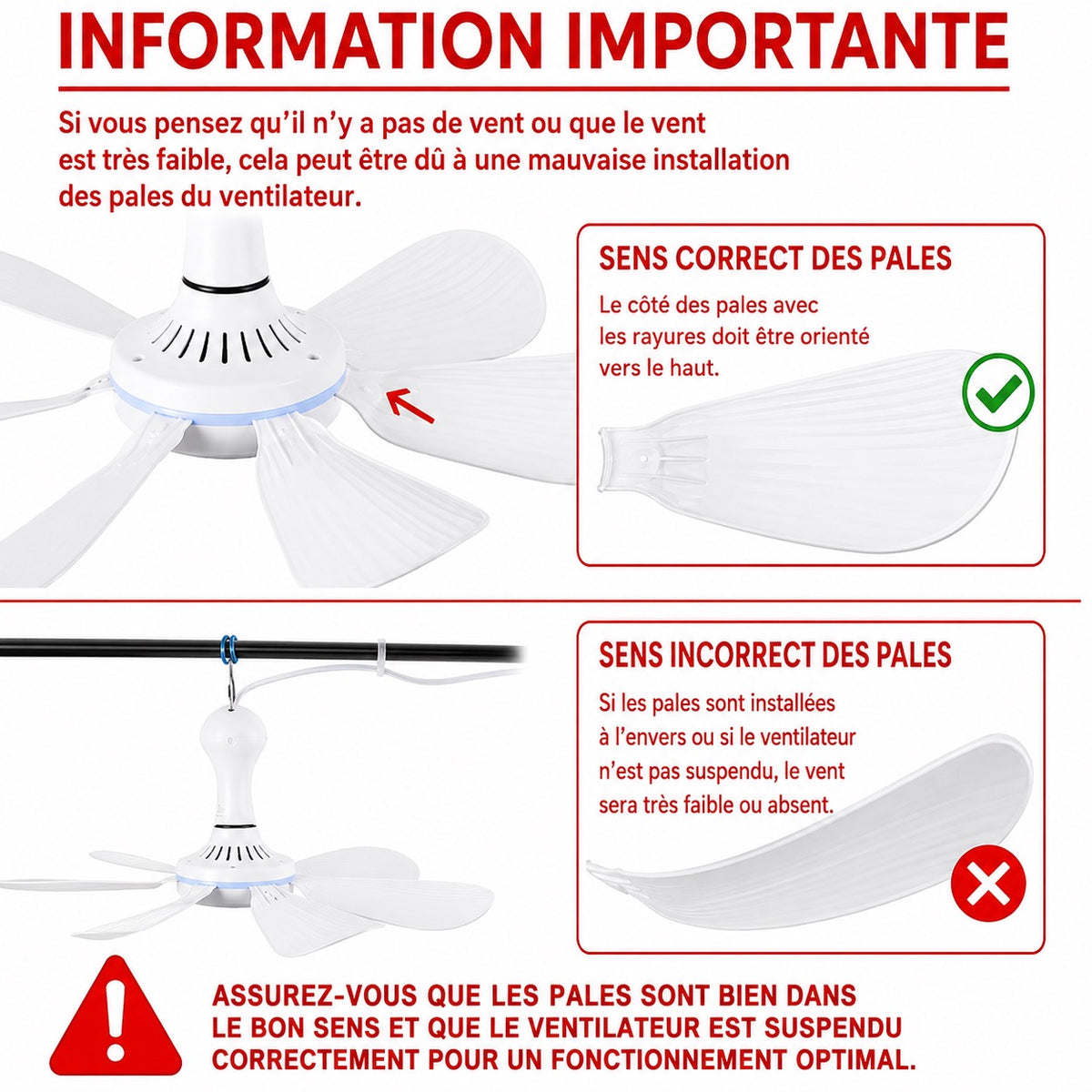 🌬️ Ventilateur USB Suspendu 6 Pales – Ultra Silencieux – Alimentation USB – Camping, Maison, Chambre &amp; Bureau