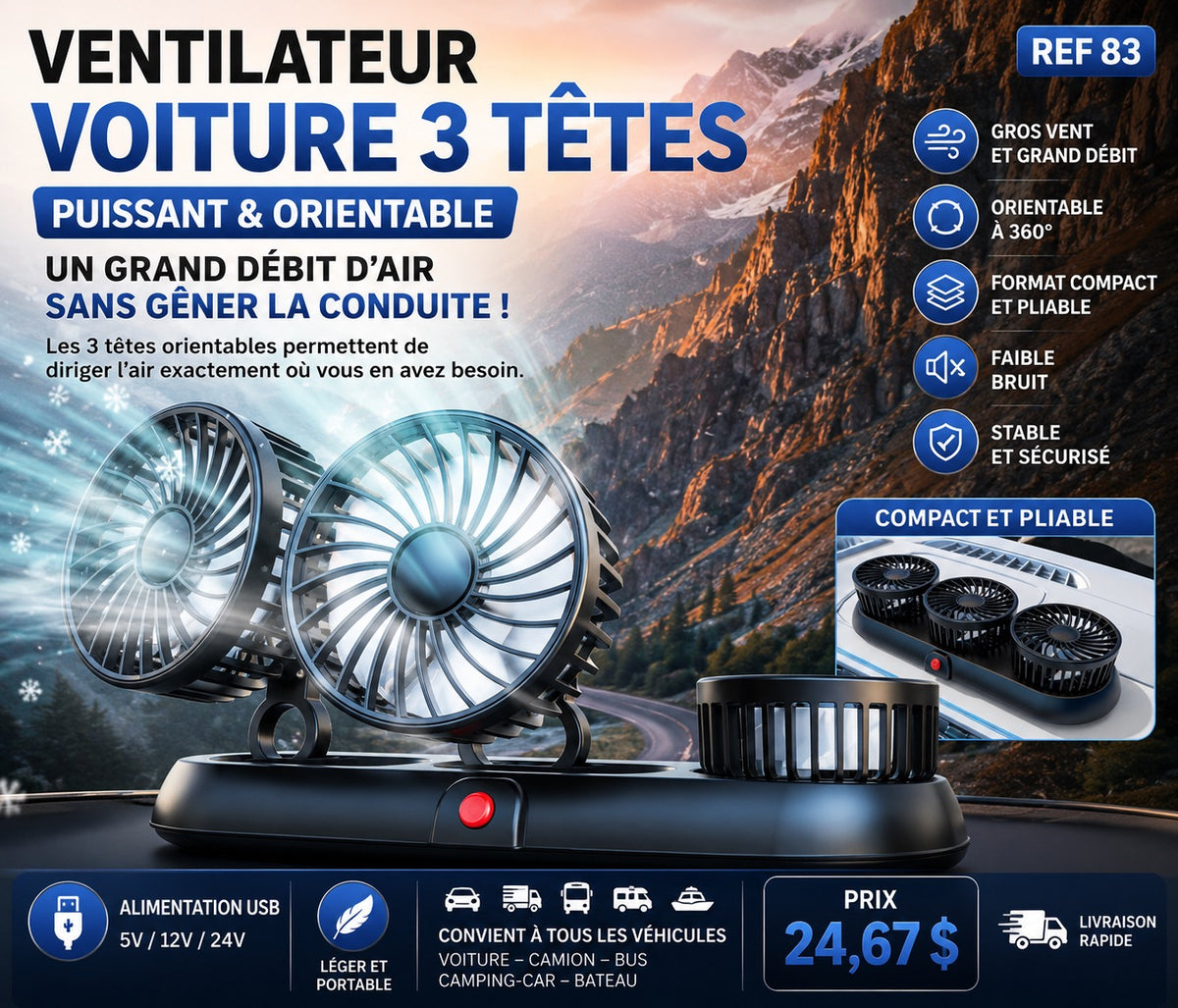 Ventilateur voiture 3 têtes