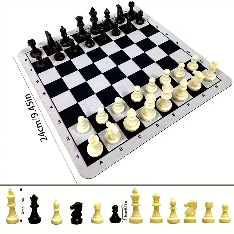 Jeu d'Échecs Compact 24cm – Échiquier en Caoutchouc Enroulable & Pièces