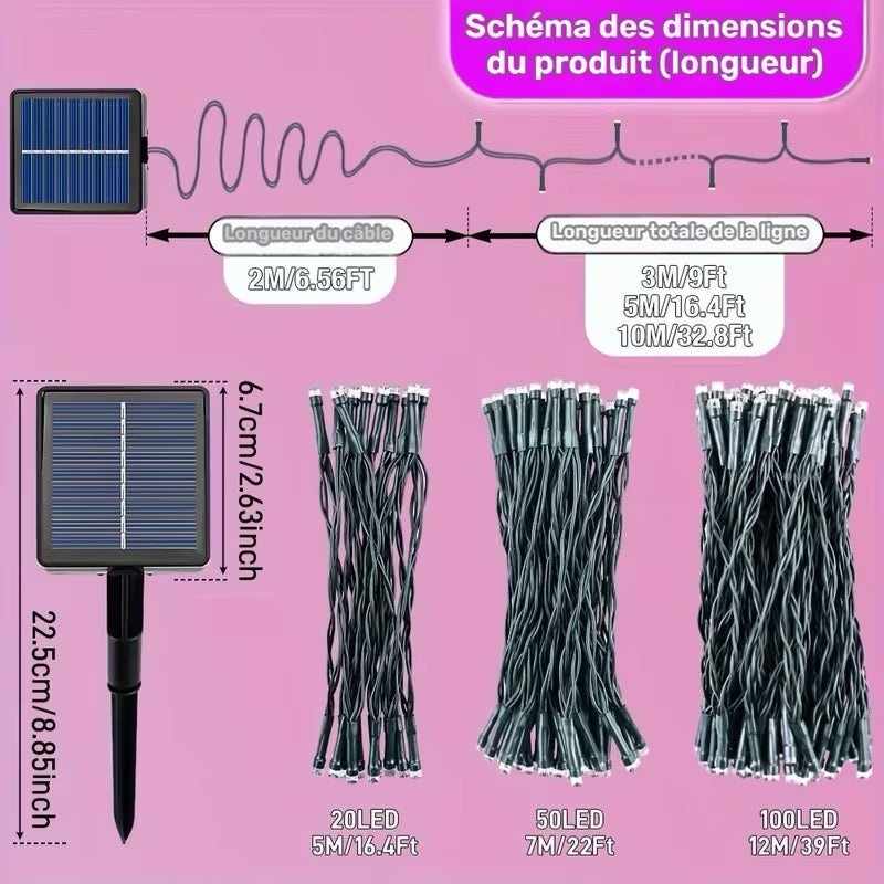 GUIRLANDE SOLAIRE 12 M – 100 LED – EXTÉRIEUR