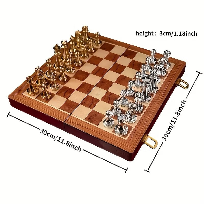 ♟️ Jeu d'Échecs Prestige 30 × 30 cm – Pièces Métal Massif & Coffret Bois Pliable
