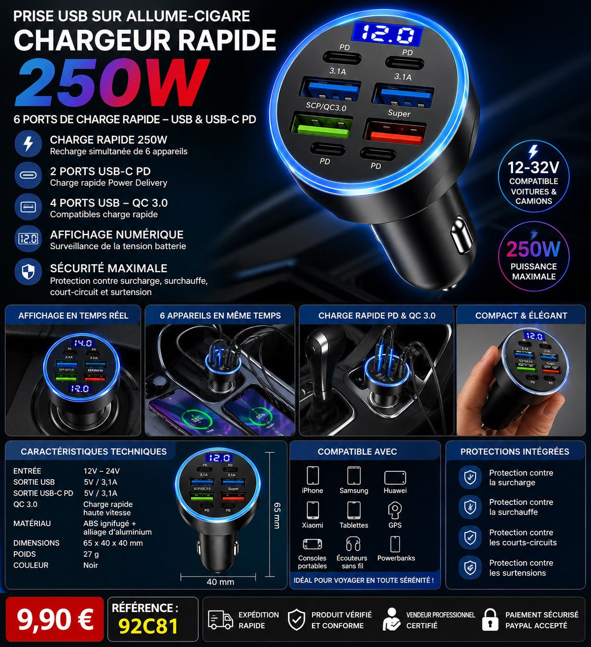 Prise USB sur allume cigare
