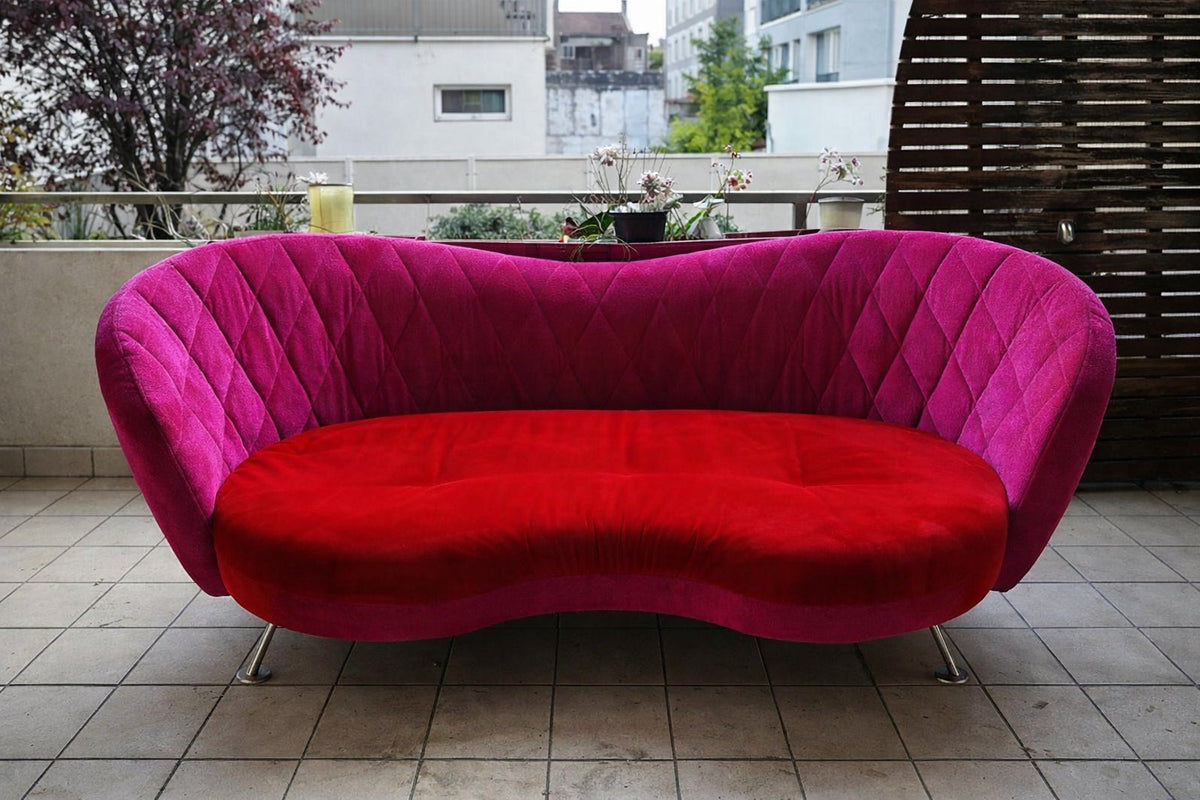 Canapé design velours rouge / fuchsia 2 m – style moderne