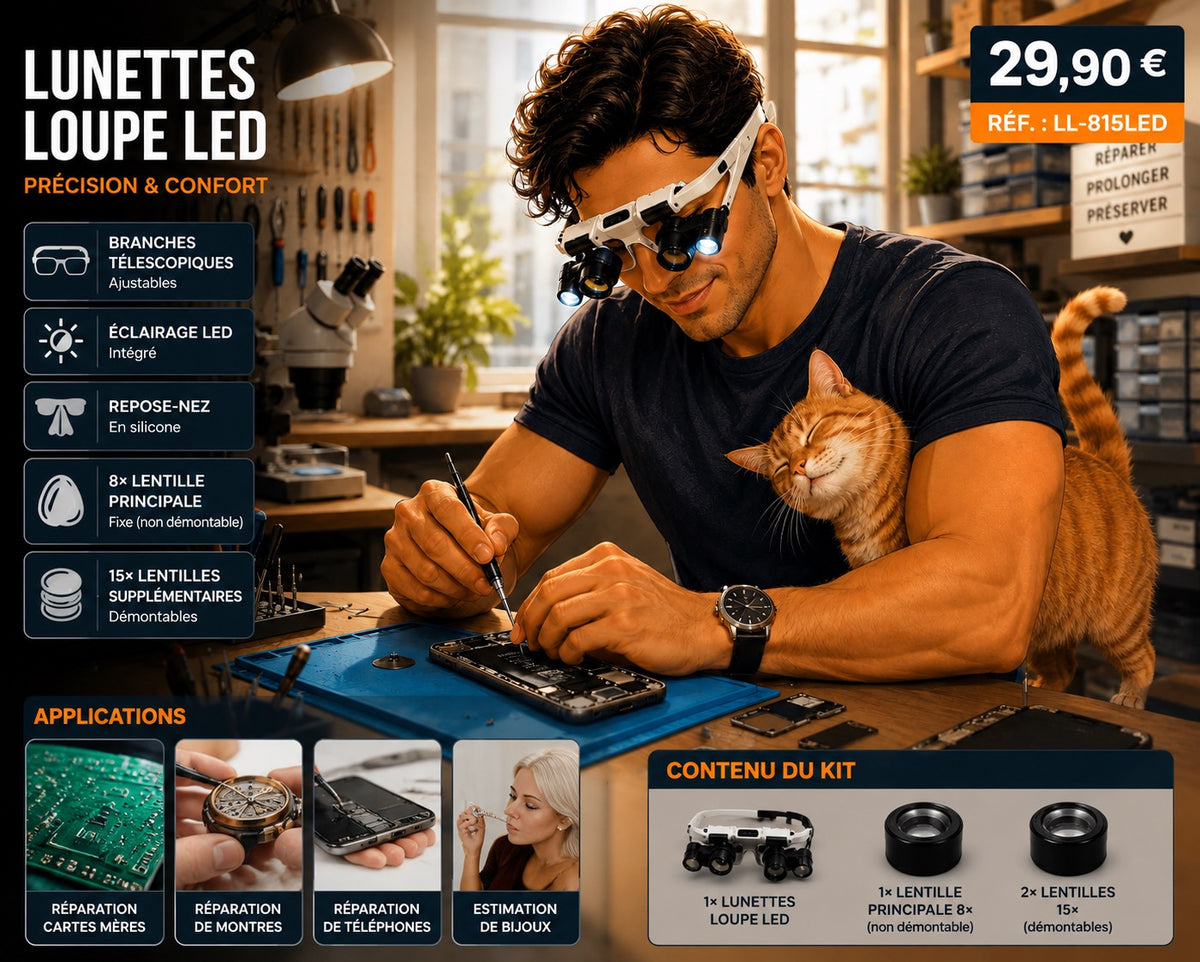 🔍 Loupes Binoculaires LED Professionnelles 8x / 15x / 23x