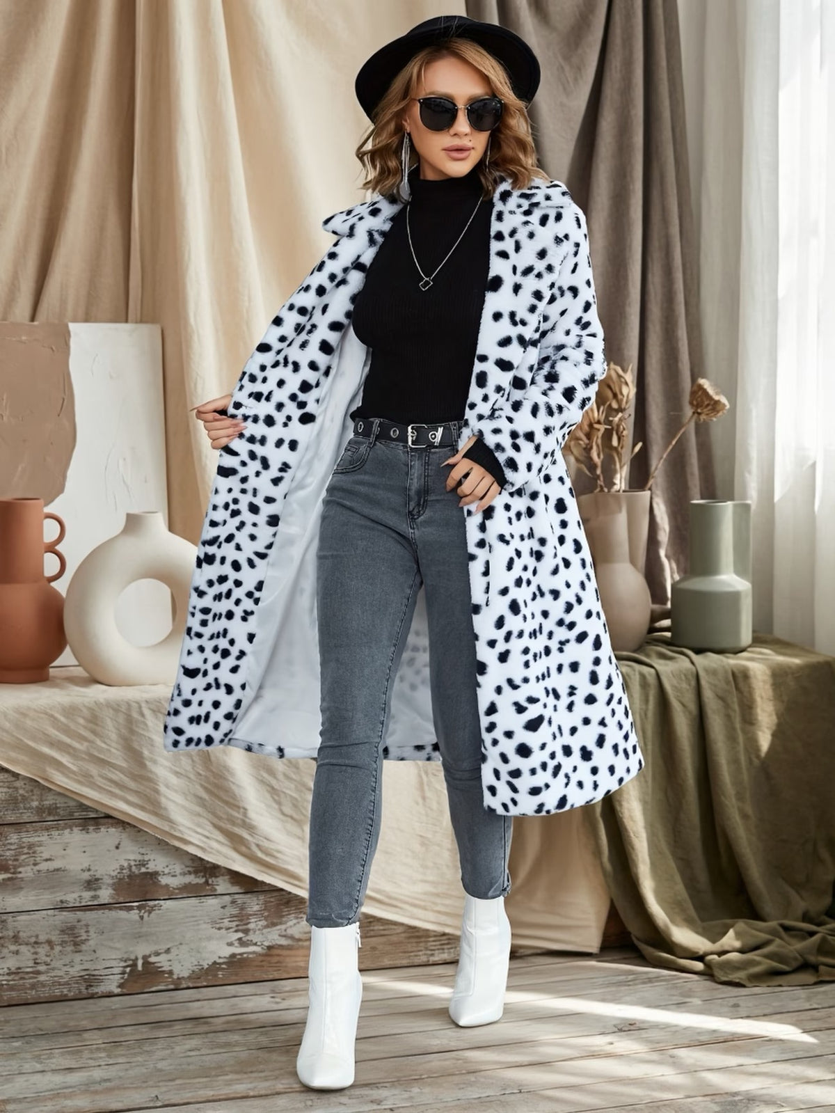 Manteau Long Imprimé Léopard – Fausse Fourrure Style Cowgirl Chic