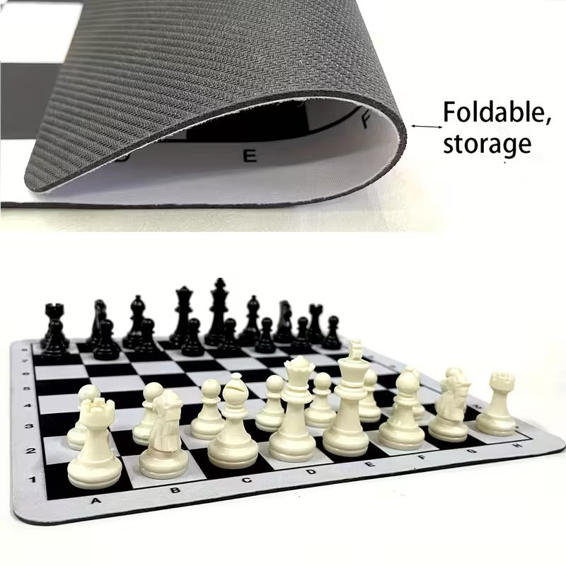 Jeu d'Échecs 32 Pièces – Échiquier Pliable Grand Format 50x50 cm, Sac en Toile & Dés