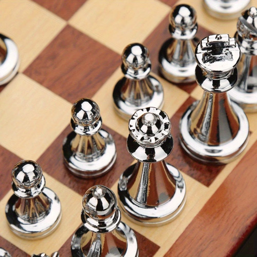 ♟️ Jeu d'Échecs Prestige 30 × 30 cm – Pièces Métal Massif & Coffret Bois Pliable