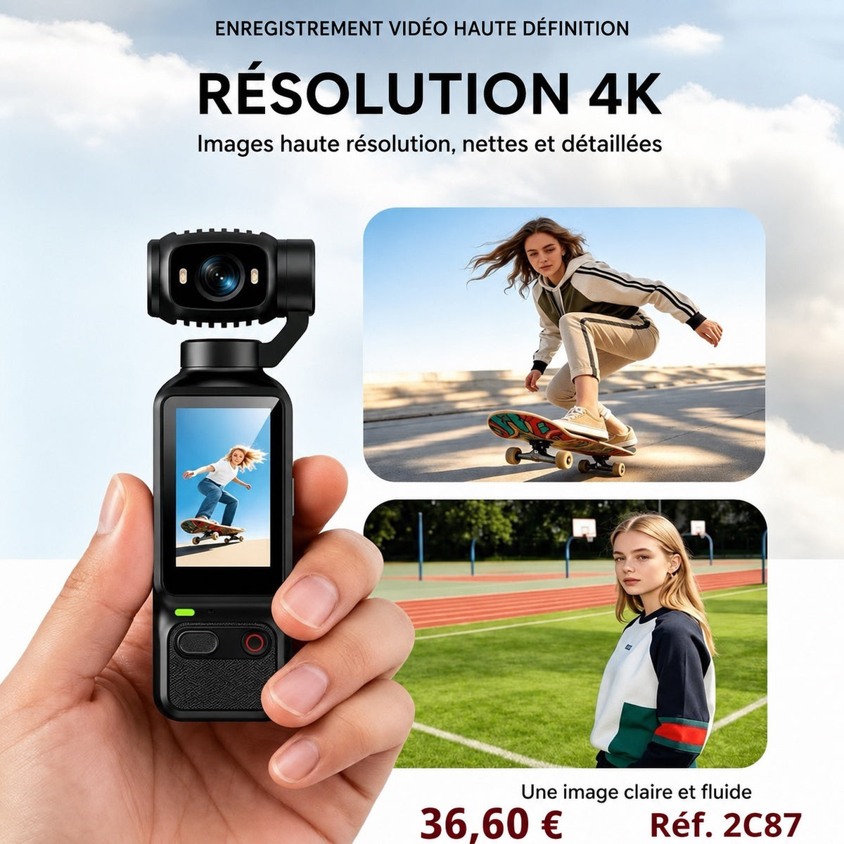 📹 CAMÉRA DE POCHE 4K – OBJECTIF ROTATIF 180°/90° – ÉCRAN HD – ULTRA COMPACTE