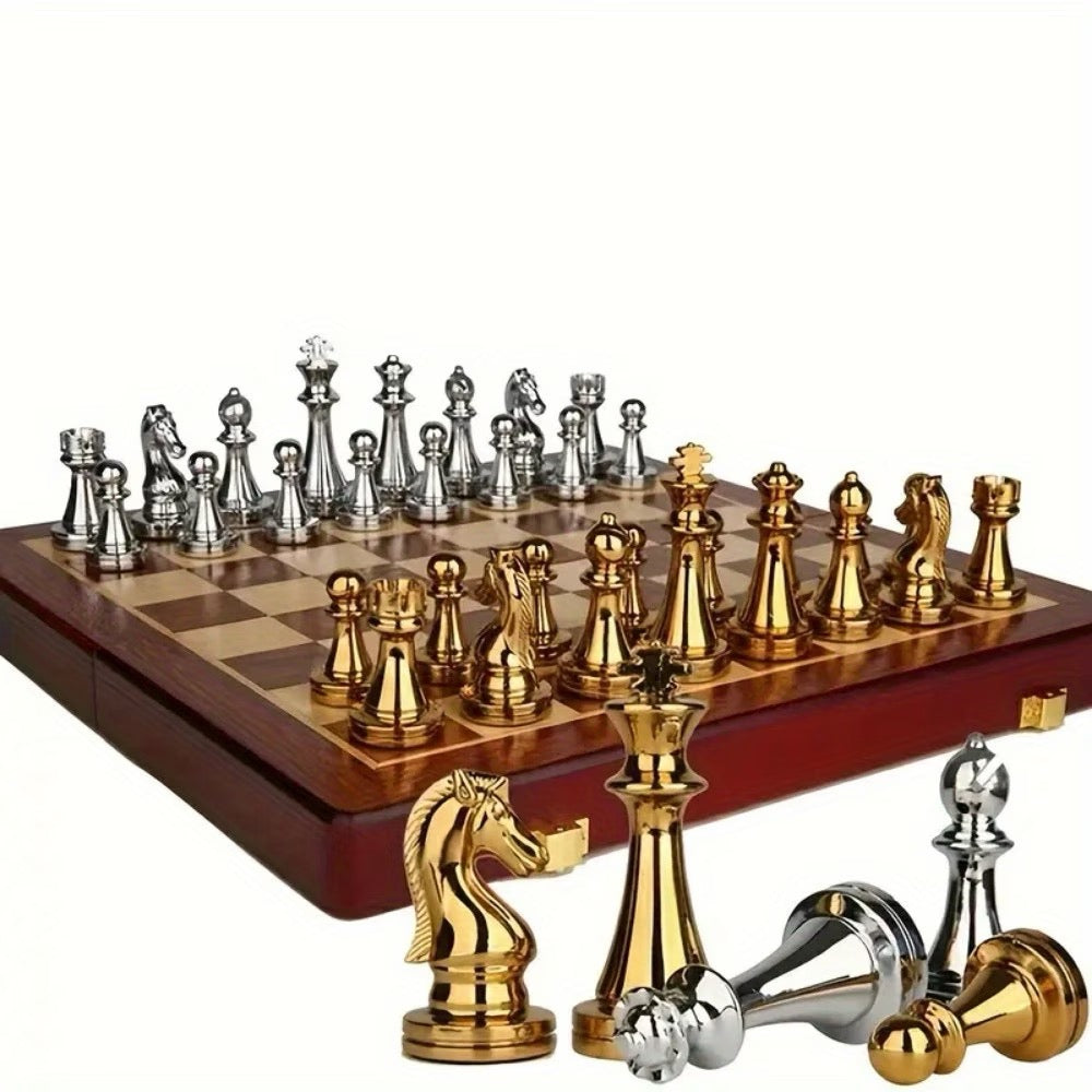♟️ Jeu d'Échecs Prestige 30 × 30 cm – Pièces Métal Massif & Coffret Bois Pliable