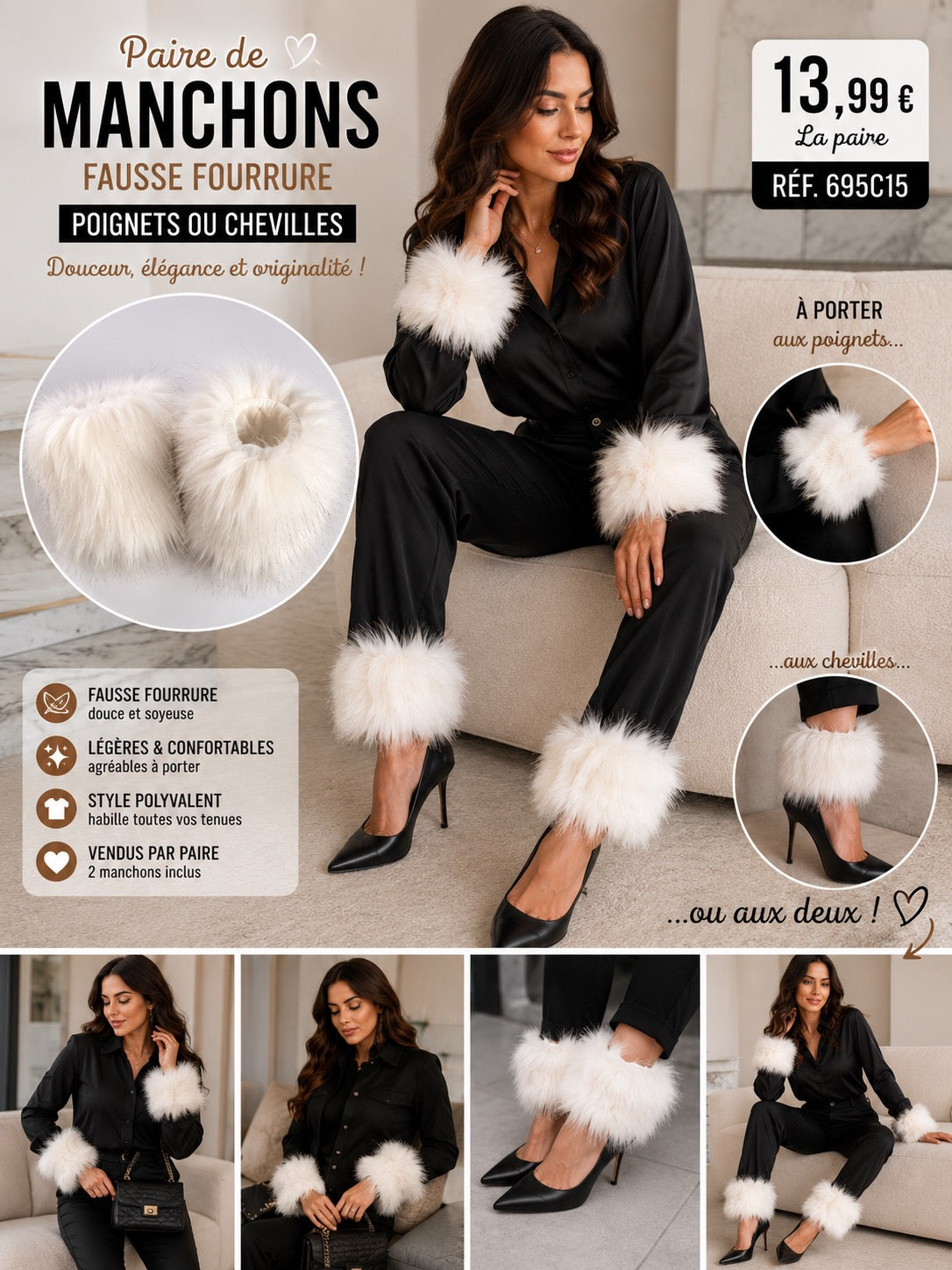 ✨ PAIRE DE MANCHONS EN FAUSSE FOURRURE BLANCHE ✨