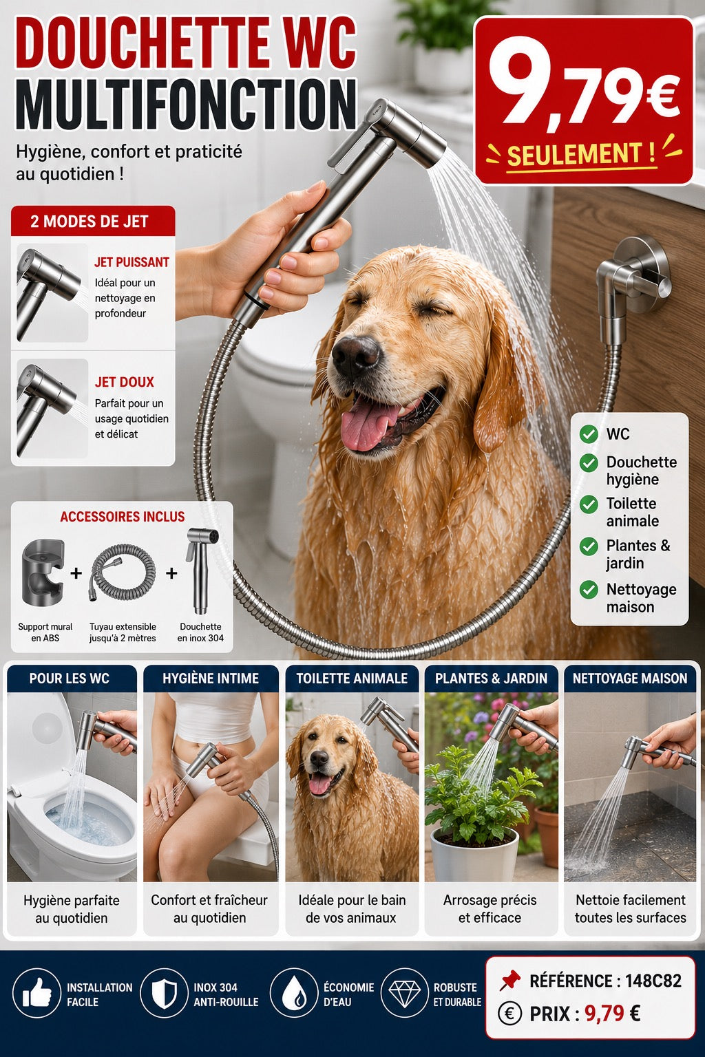 🚿 Douchette WC Pressurisée Grise – Hygiène, Nettoyage et Polyvalence !