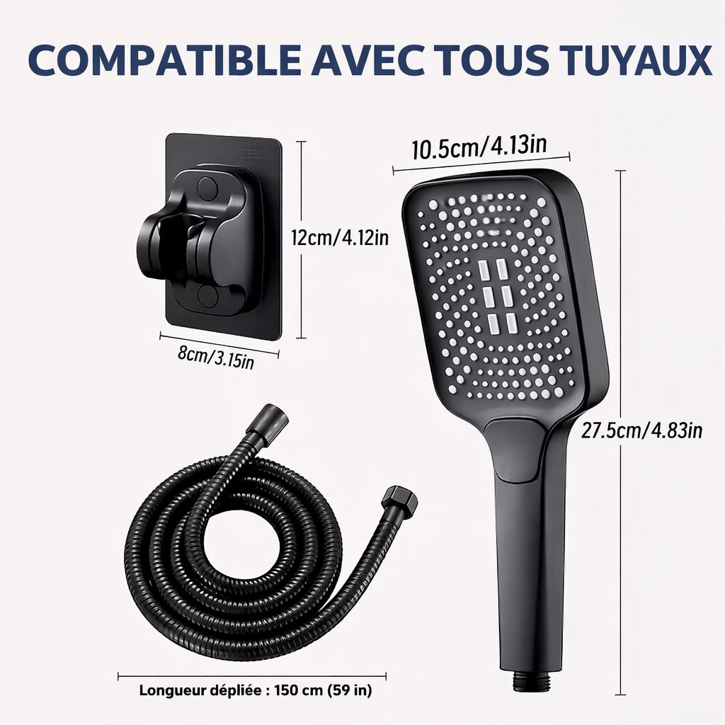 Pomme de Douche Haute Pression 4 Modes – Noir ou Argent
