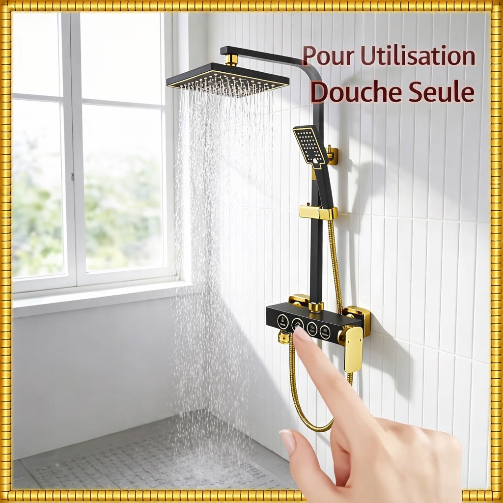 Douche de luxe noir & or - Système intelligent 4 fonctions
