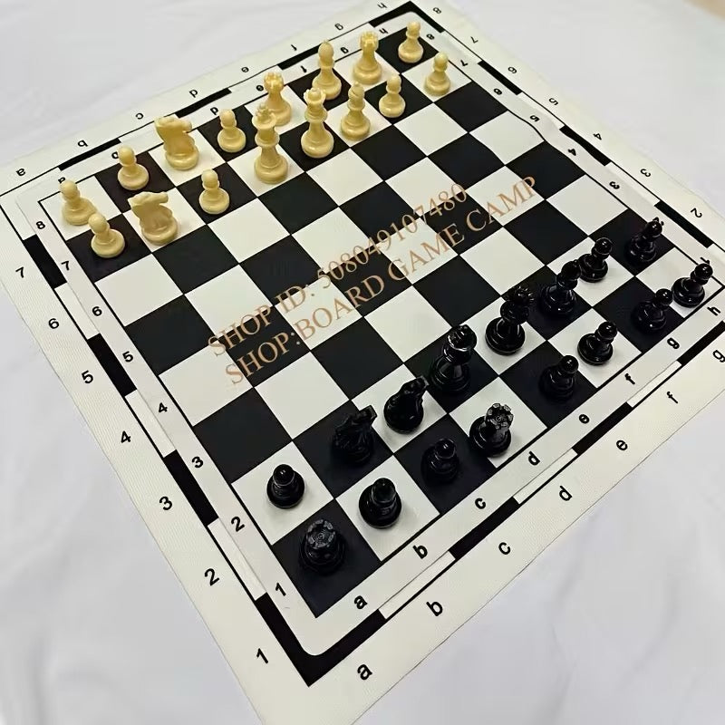 Jeu d'Échecs 32 Pièces – Échiquier Pliable Grand Format 50x50 cm, Sac en Toile & Dés