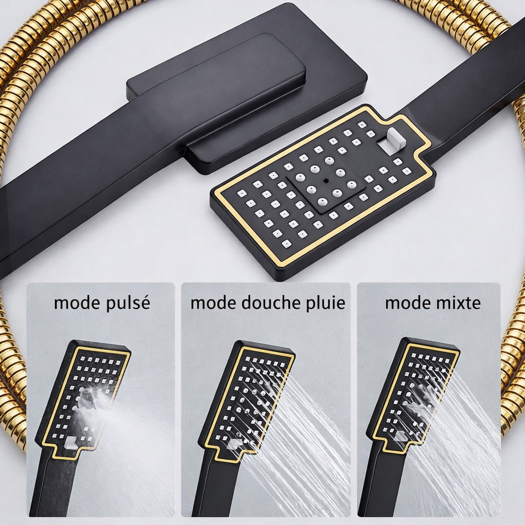 Douche de luxe noir & or - Système intelligent 4 fonctions