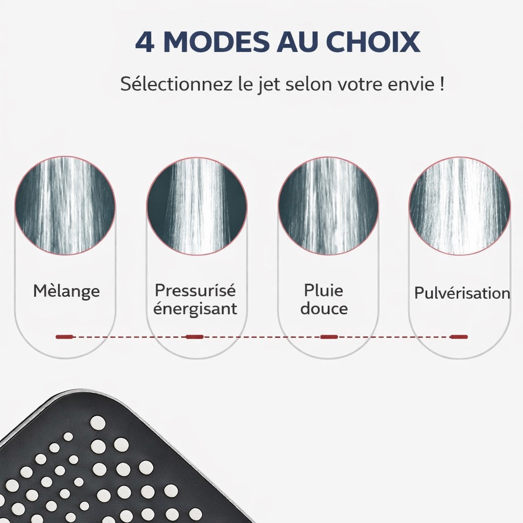 Pomme de Douche Haute Pression 4 Modes – Noir ou Argent