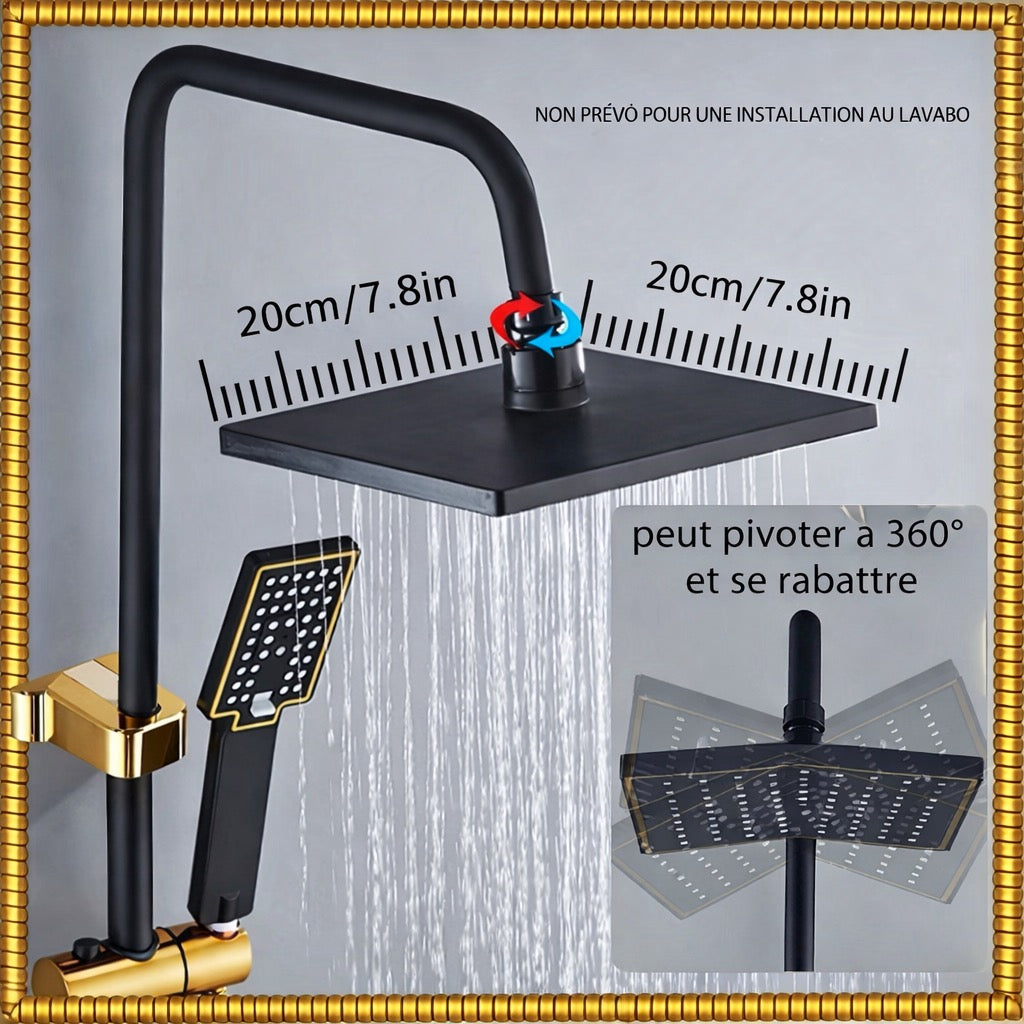 Douche de luxe noir & or - Système intelligent 4 fonctions