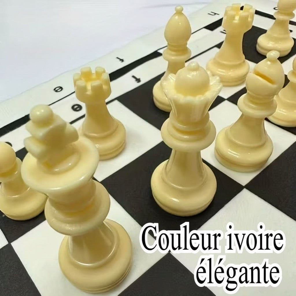 Jeu d'Échecs 32 Pièces – Échiquier Pliable Grand Format 50x50 cm, Sac en Toile & Dés