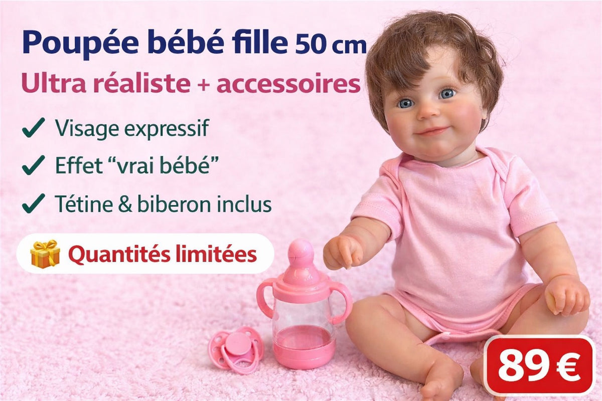 Poupée bébé fille 50 cm Ultra réaliste + accessoires