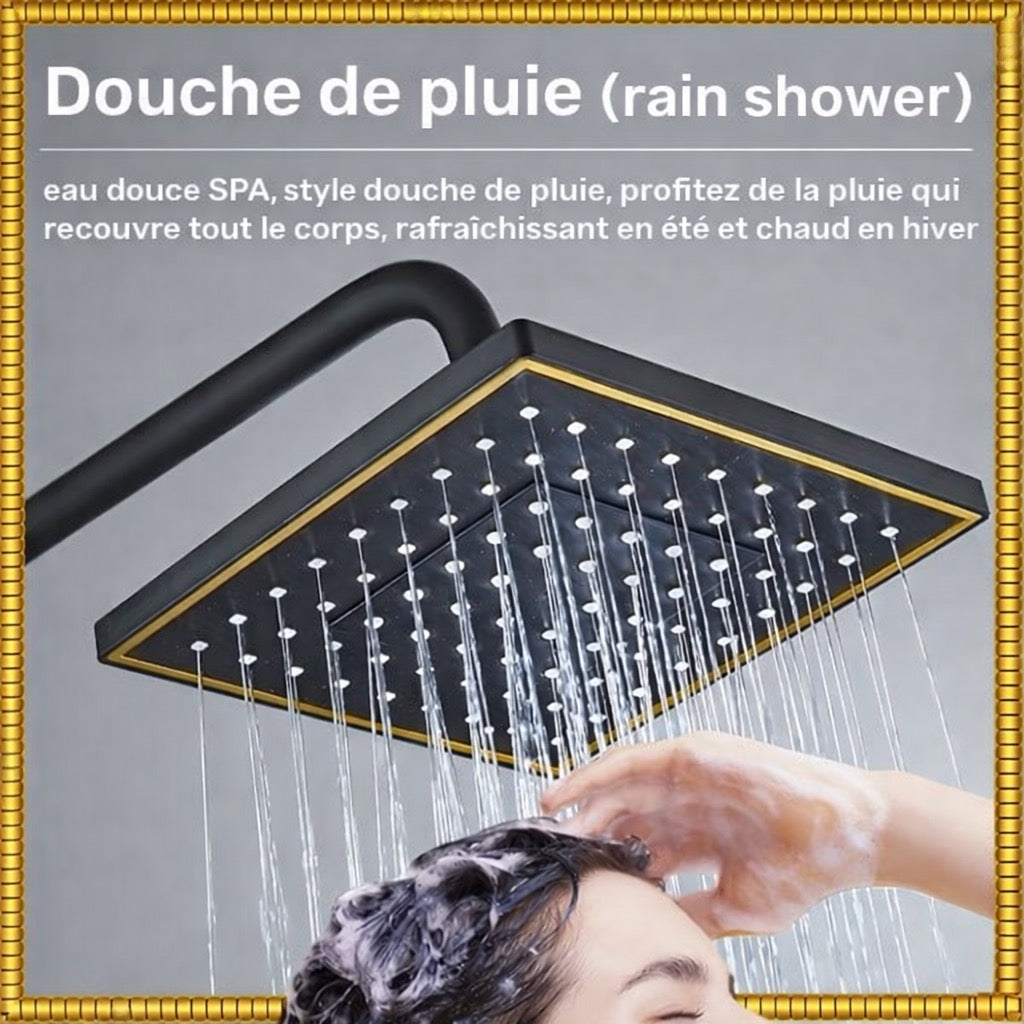 Douche de luxe noir & or - Système intelligent 4 fonctions