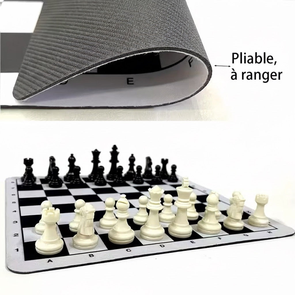 Jeu d'Échecs 32 Pièces – Échiquier Pliable Grand Format 50x50 cm, Sac en Toile & Dés