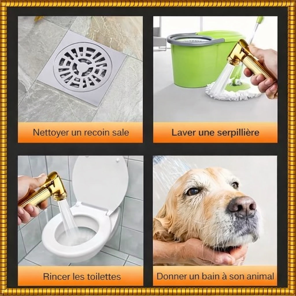 Douche de luxe noir & or - Système intelligent 4 fonctions