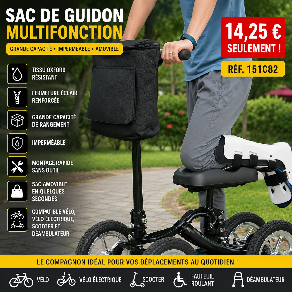 🚲 Sac de Guidon Multifonction Grande Capacité – Imperméable et Amovible