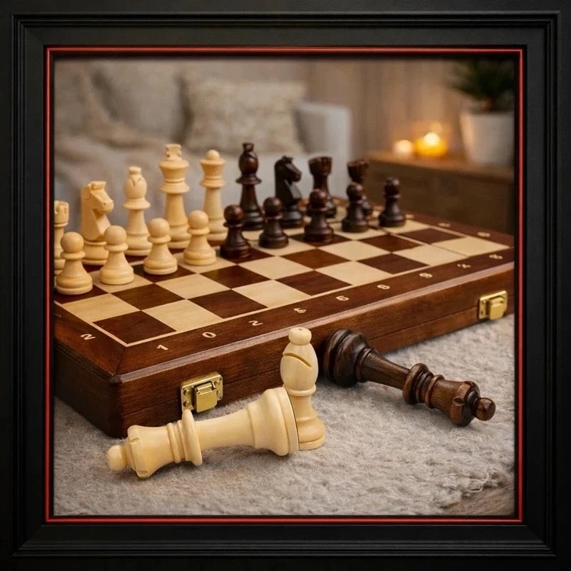 Jeu d'échecs en bois massif premium - Échiquier noyer 40cm