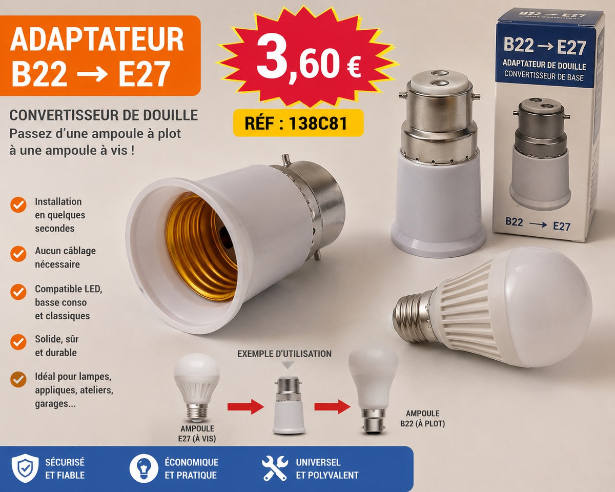 💡 Adaptateur B22 vers E27 – Donnez une seconde vie à vos lampes !