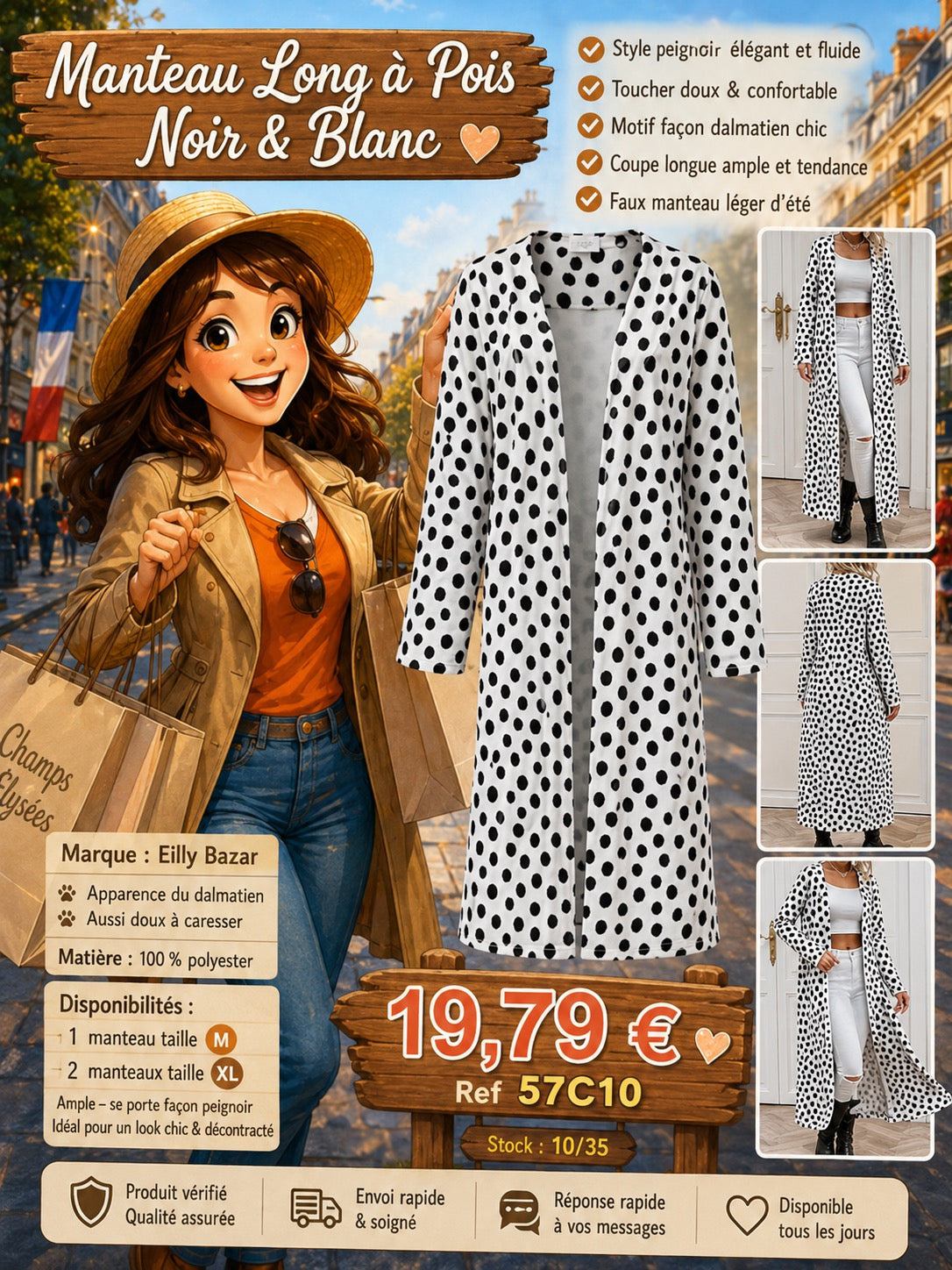 MANTEAU LONG FEMME NOIR &amp; BLANC –
